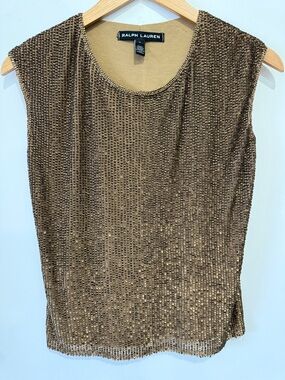 Ralph Lauren Black Label Gold Beaded Sequin Sleeveless Top- 6